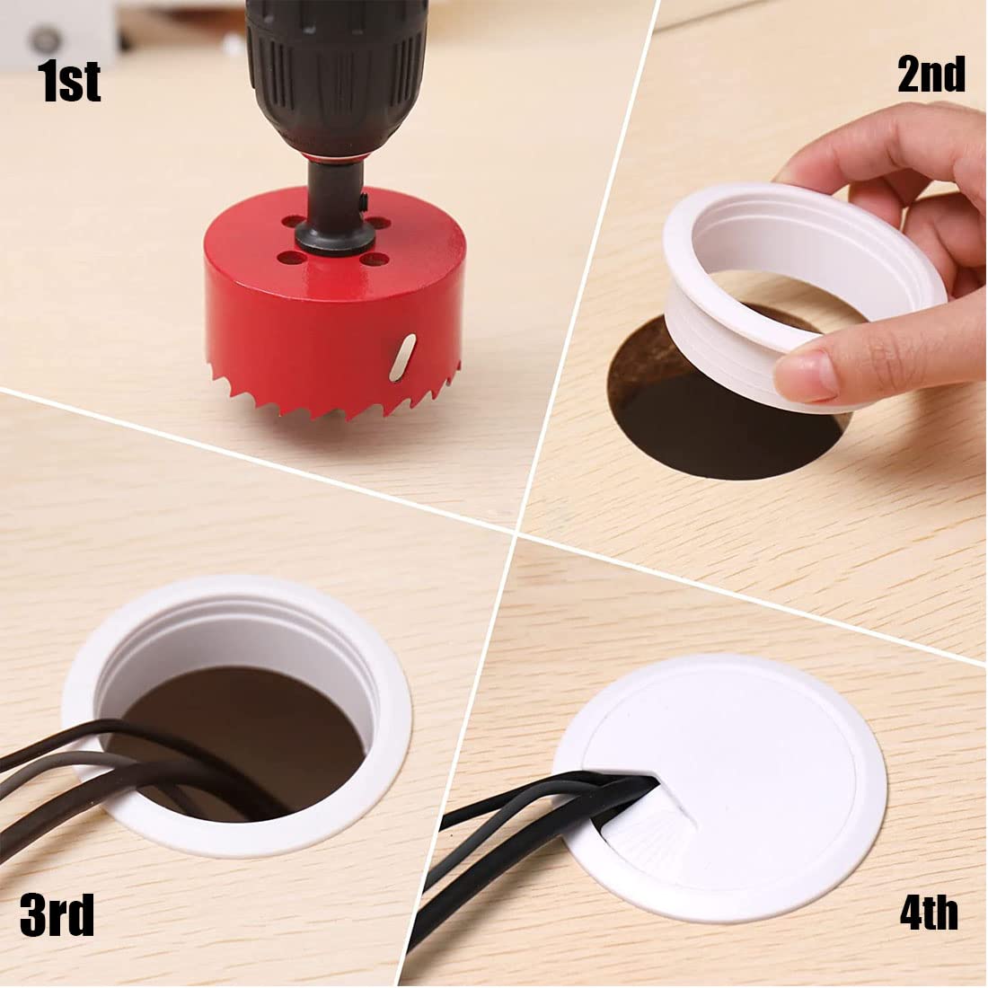 TuTuYa 8PCS Desk Grommet, Desk Grommet 50mm(2Inch) Desk Cable Grommet Desk Cable Hole Covers with Hole Saw, Ideal Solution for Office and Home Table Cable (White, 2Inch_50mm)