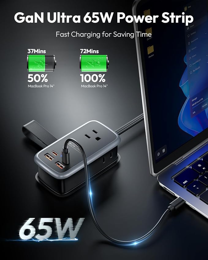 NTONPOWER GAN Ultra 65W USB Fast Charging Station, 7 in 1 Travel Power Strip