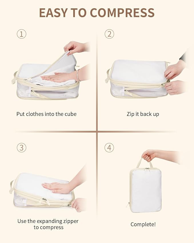 ECOHUB 6 Set Compression Packing Cubes, Lightweight Beach Vacation Travel