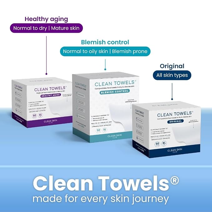 Clean Skin Club Clean Towels XL®, 100% USDA Biobased Face Towel, Disposable