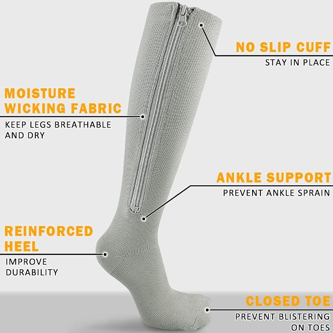 CASMON 2 Pairs Zipper Compression Socks