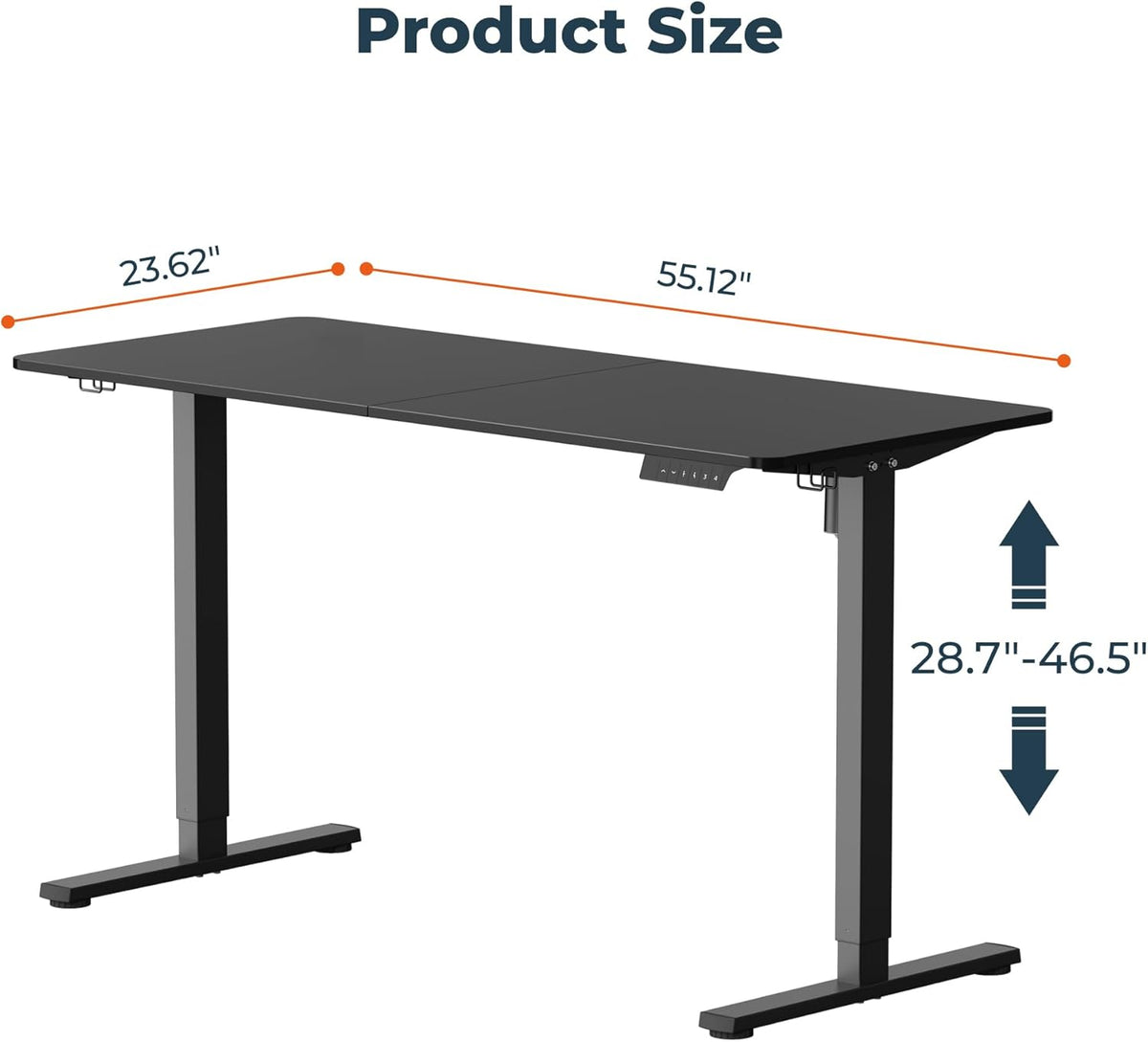 Adjustable Stand Up Desk with Memory Preset, Standing Desks 55 x 24 Inch Electric Home Office Desk Computer Workstation Splice Black Top + Black Frame