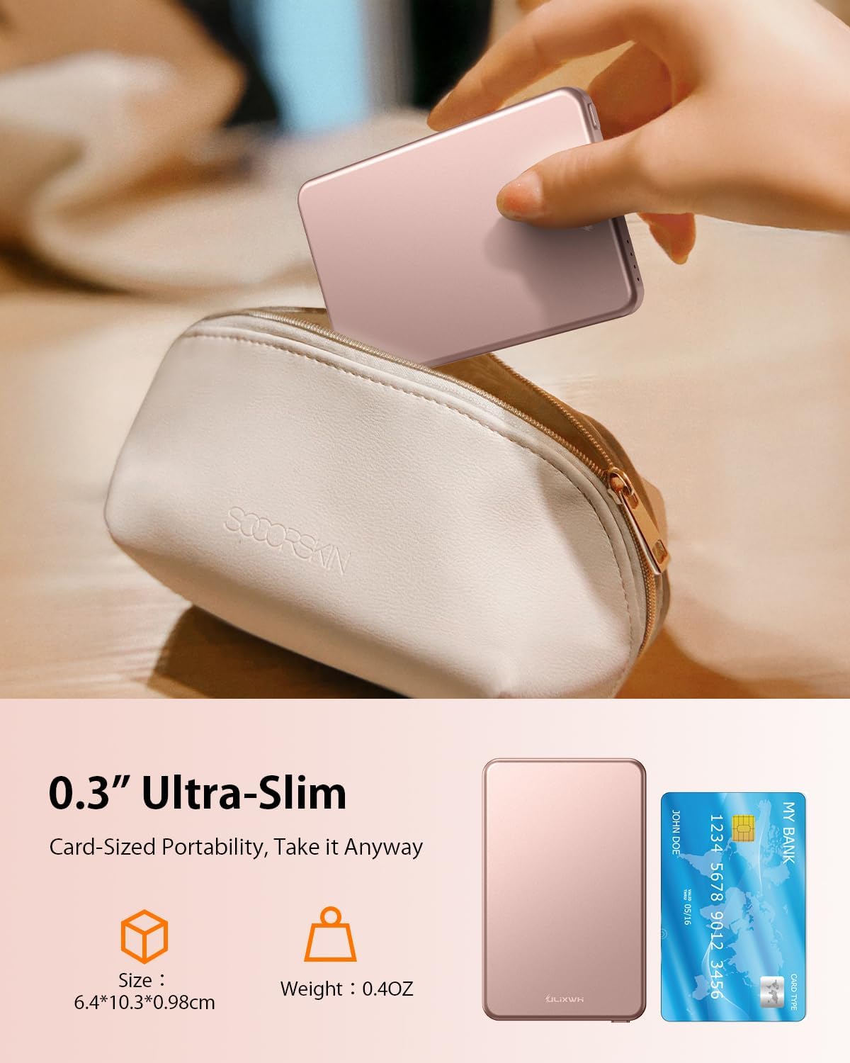 [0.3" Ultra Slim] [Alloy-Made] ULiXWH for Magsafe Portable Charger for iPhone, 2025 Upgrade 5000mAh Fast Charging Magnetic Power Bank, Wireless Battery Pack for iPhone 17 Air 16 15 Pro Max 14 13, Pink