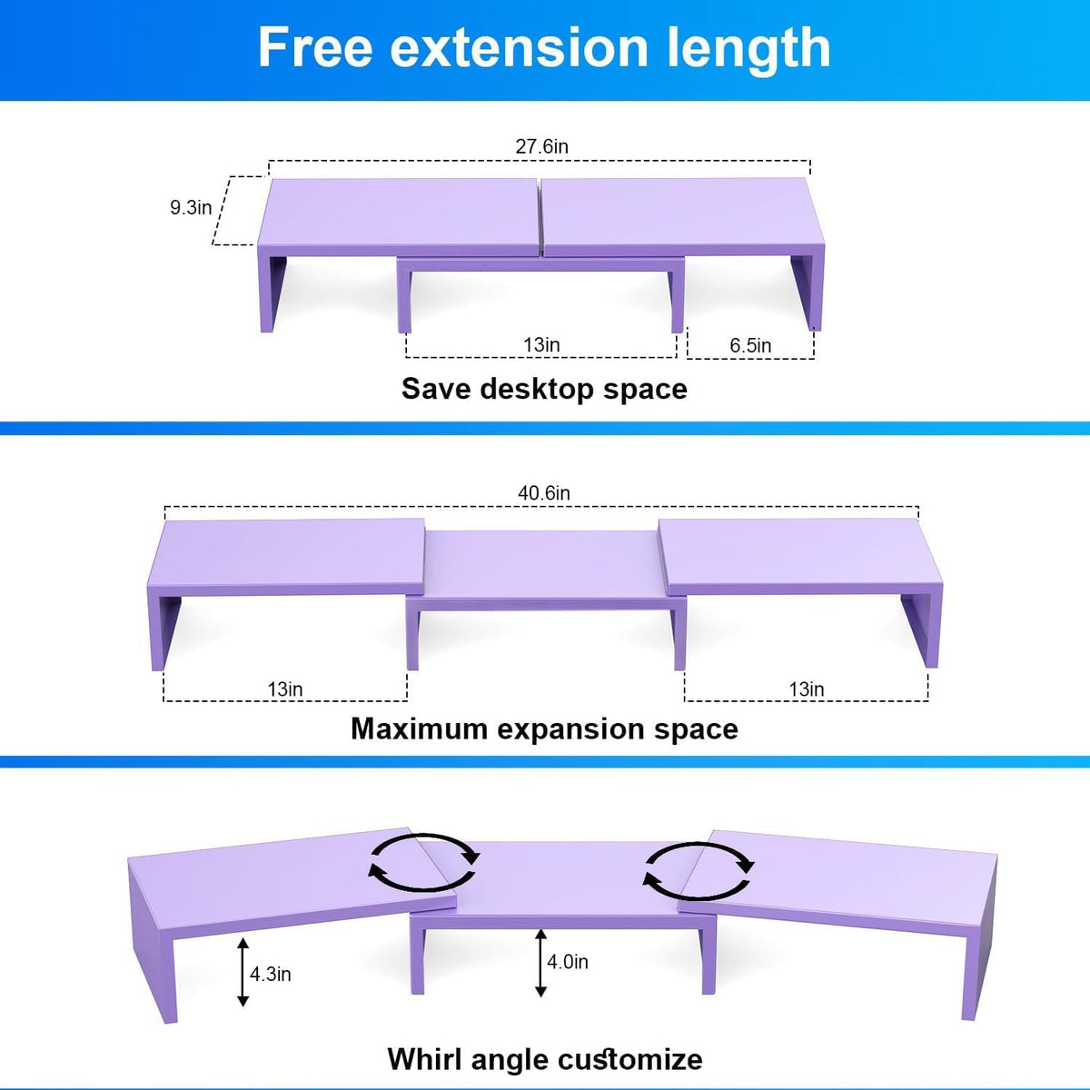 Dual Monitor Stand for Desk, Metal Monitor Riser, Purple Office Supplies Desk Accessories (Purple)