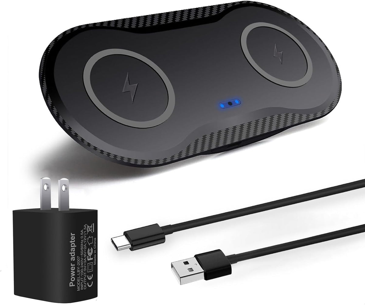40W Wireless Charging Pad, Dual 20W Fast Wireless Charging Mat for iPhone 16 15 14 13 12 11/SE/X/XS,Apple Airpods 4/3/Pro,15W Wireless Charger Station for Samsung Galaxy S25/Buds (Black with dapter)