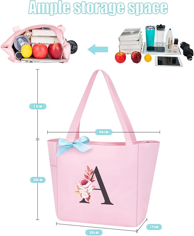 Vavabox Tote Bag, A-Z Initial Monogrammed Waterproof Tote Bag, Bridesmaid Gifts