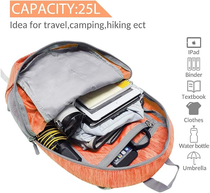 ZOMAKE 25L Ultra Lightweight Packable Backpack, Foldable Hiking Backpacks Water