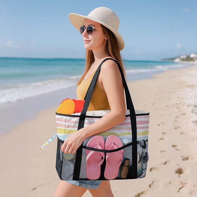 8-Pocket Waterproof Tote for Women -Sandproof Beach Bag