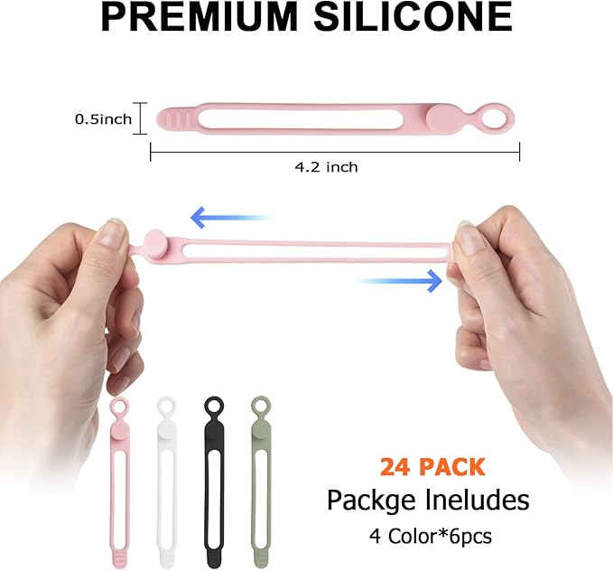 Nearockle 24Pcs Silicone Cable Straps Cord Organizer