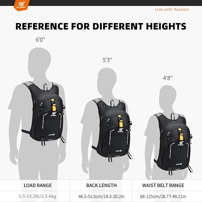 SKYSPER Small Hiking Backpack - 15L Travel Daypack Lightweight Bag Water