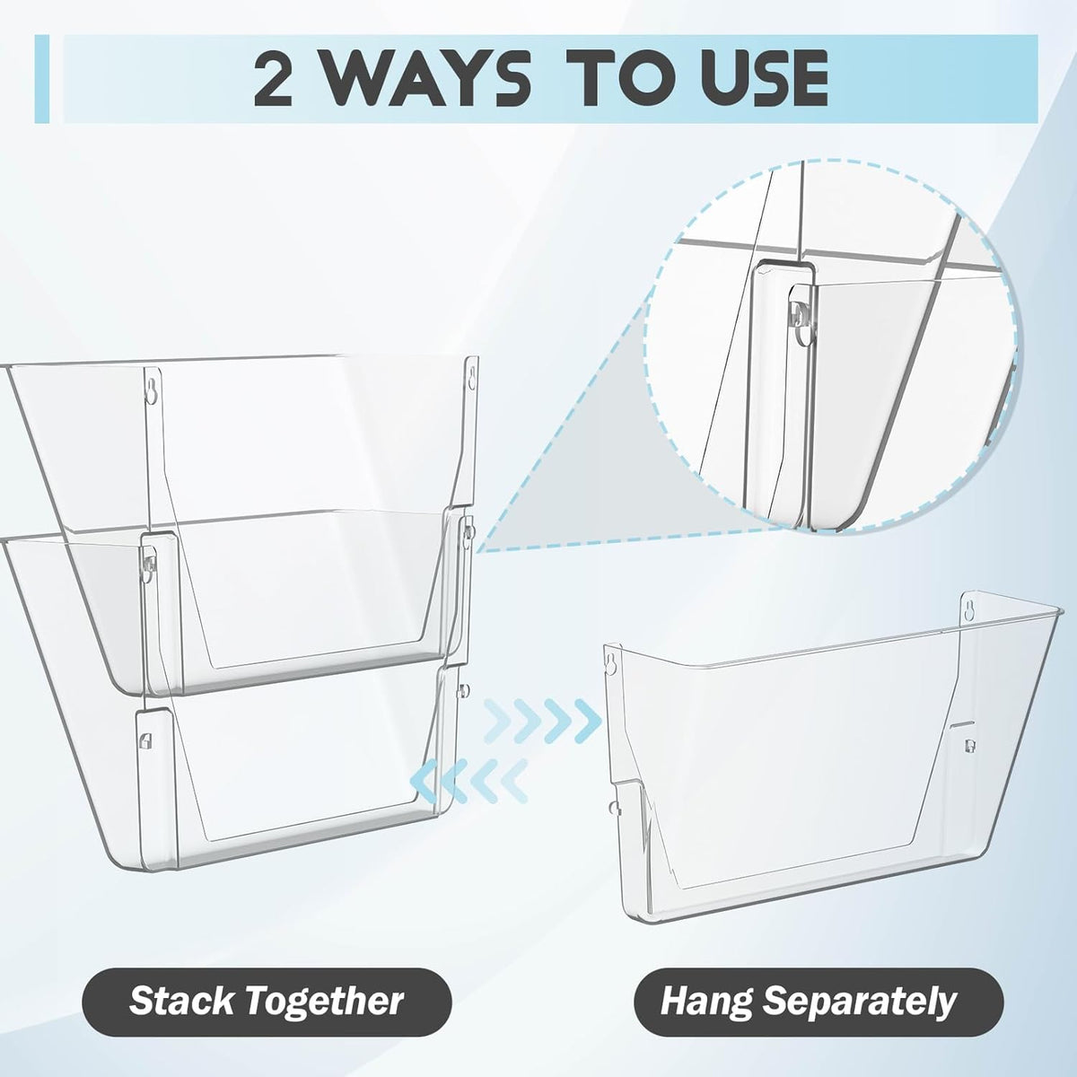 Clear Acrylic Single Pocket, Plastic Hanging Wall Mount File Holder for Office Home (Gray, pack6)