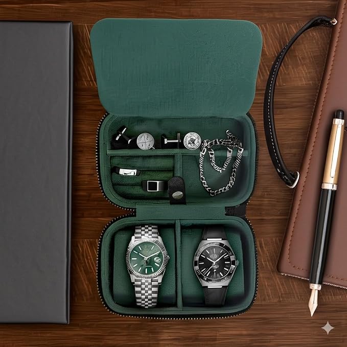 Galis Luxury Watch Case for Men High End Portable 2-Slot Watch Holder and Watch