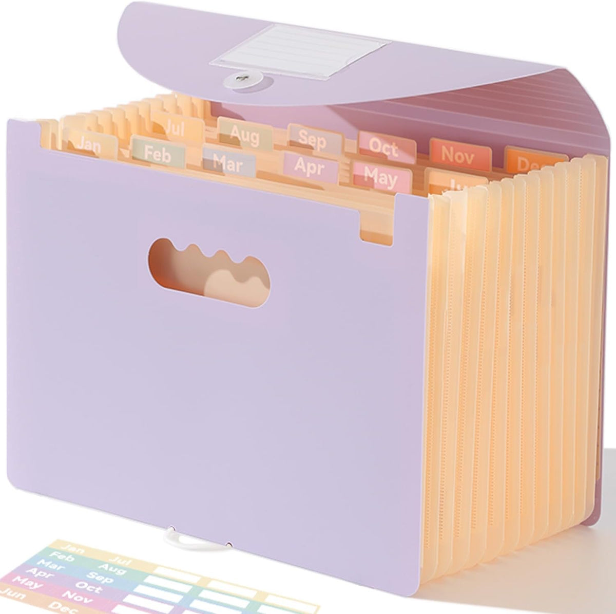 Accordion File Organizer 12 Pockets, Monthly Bill Receipt Tax Organizer, Expanding File Folders with Larger Bright Tabs, Fits Letter/A4 Size - Black - Purple