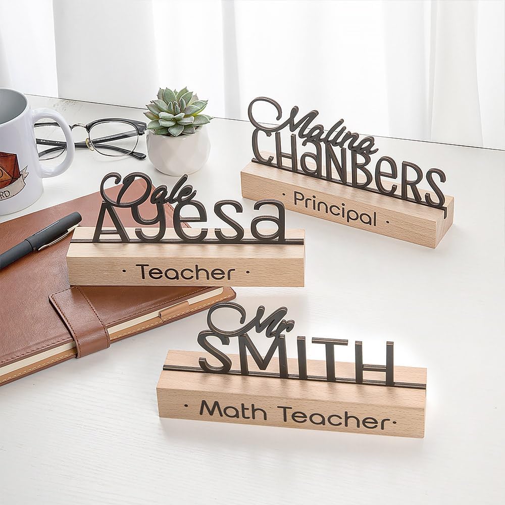 Custom Name Plate For Desk Wooden Office Name Plates For Desks Personalized Teacher Name Plate For Desk Classroom 7.9×1.2×1.8Inch