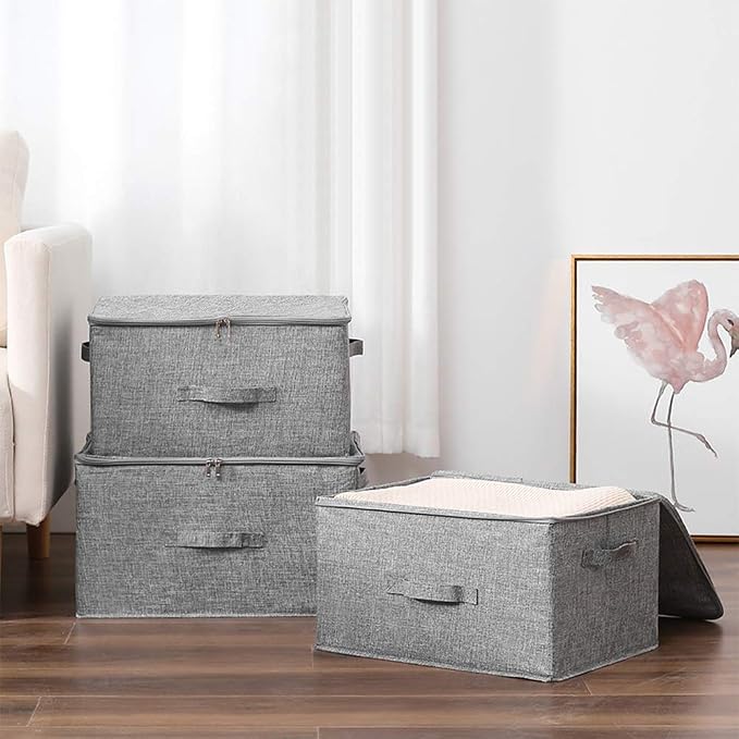 ANMINY 3PCS Storage Bins with Zipper Lids 36 Qt Lidded Fabric Storage Boxes