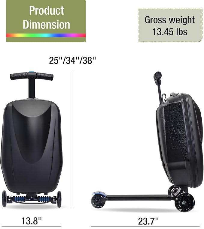 20" Scooter Suitcase for Kids, 2-in-1 Ride On Luggage