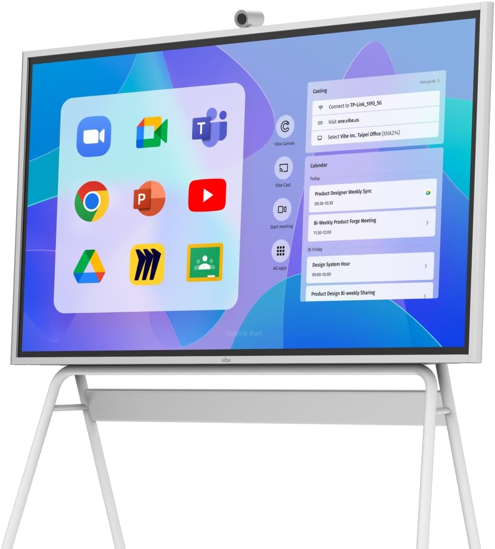 Vibe S1 4K UHD Smart Board, 75 Inch Digital Whiteboard for Office and Classroom, Electronic Presentation Meeting Device for Hybrid Work, Interative Touchscreen Display, Chrome OS and 250+ Free Apps