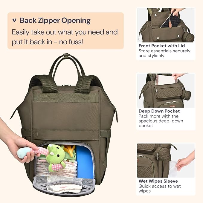 BabbleRoo Diaper Bag Backpack, Stroller Straps & Pacifier Case, Unisex Stylish