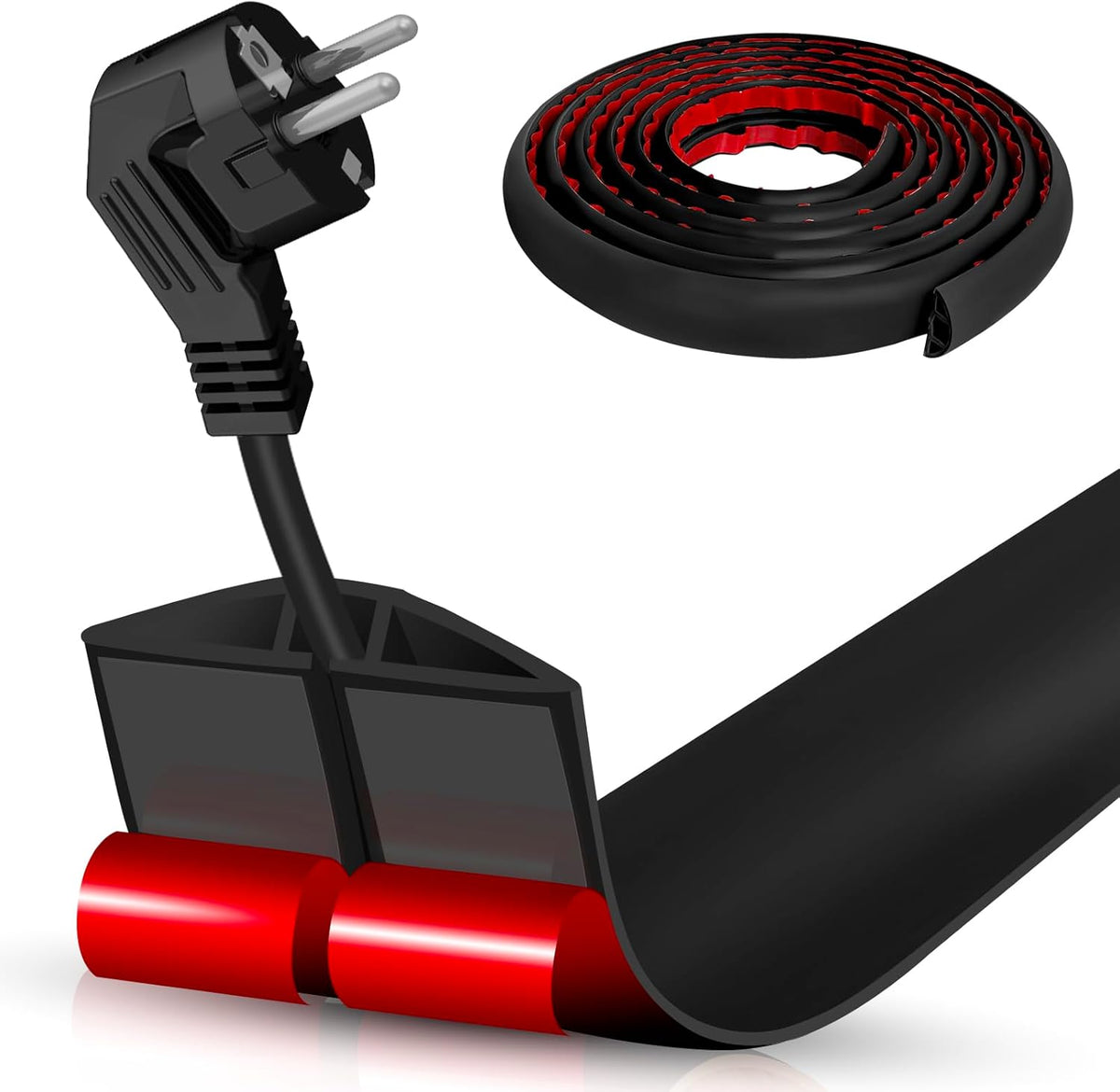 Floor Cord Cover Self Adhesive Cord Hider,20FT Cable Management, Extension Strip Protector for Wires, Prevent Cable Trips for Offices, Gyms, Exhibitions Cavity:0.39"(W) x 0.27"(H) Black