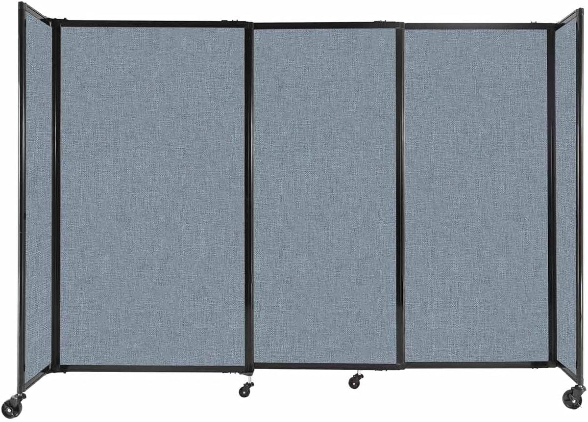 Versare Straightwall Sliding Portable Wall Partition | Freestanding Office Dividers | Locking Wheels | Temporary Room Separator | 7'2'' Wide x 5' Tall Powder Blue Fabric Panels