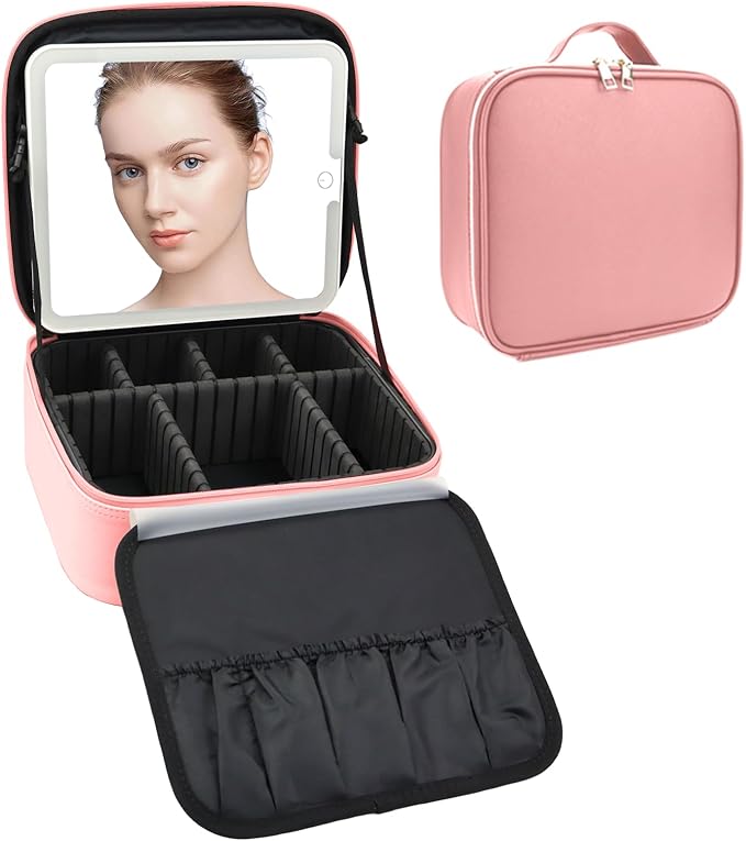 Travel Makeup Bag with LED Mirror Travel Makeup Organizer with 3 Lighted