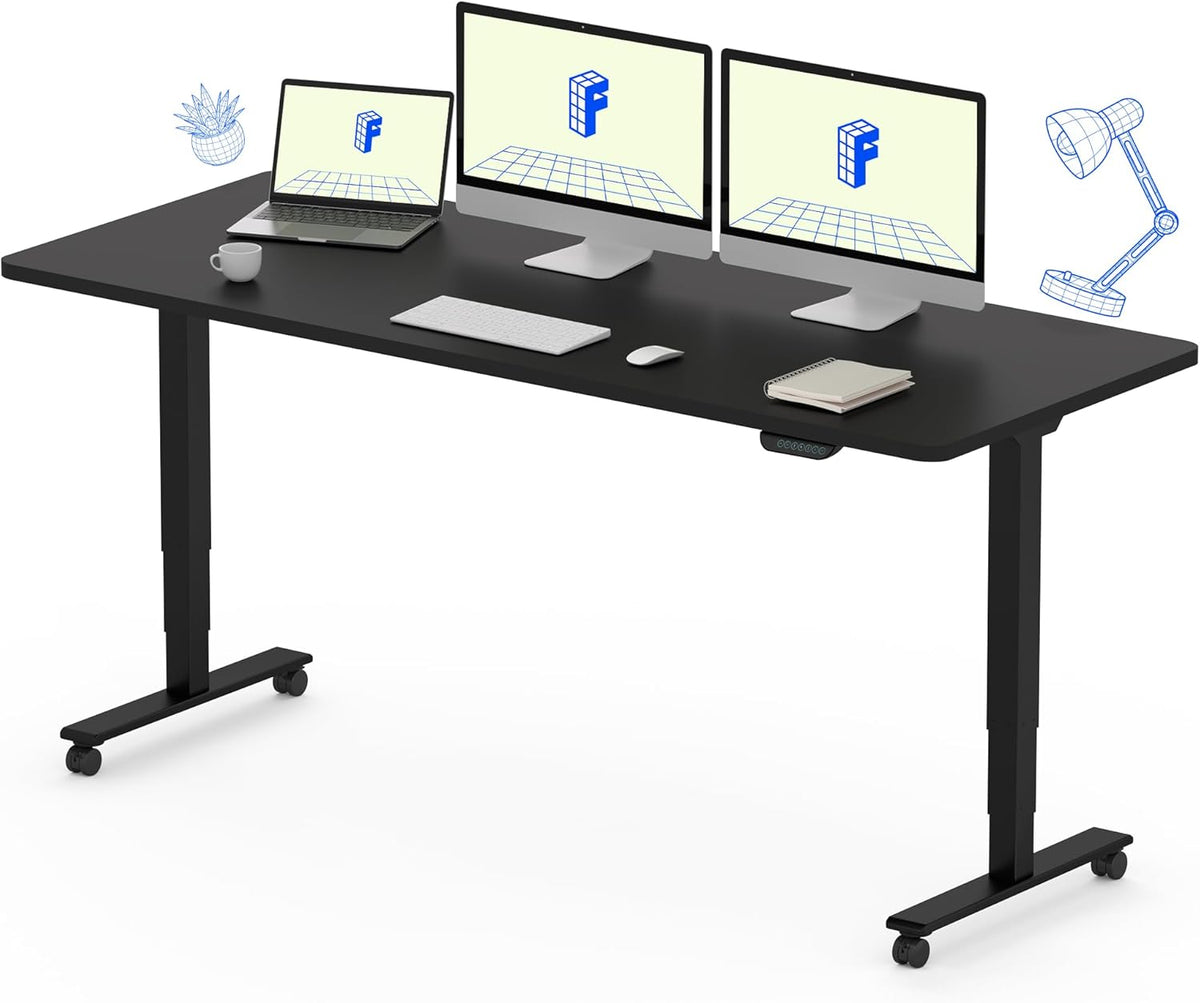 FLEXISPOT E6 MAX Dual Motor 3 Stages Standing Desk 60x24 Inch Whole-Piece Board Electric Height Adjustable Stand Up Desk 150KG Load Capacity(Black Frame + Black Desktop)