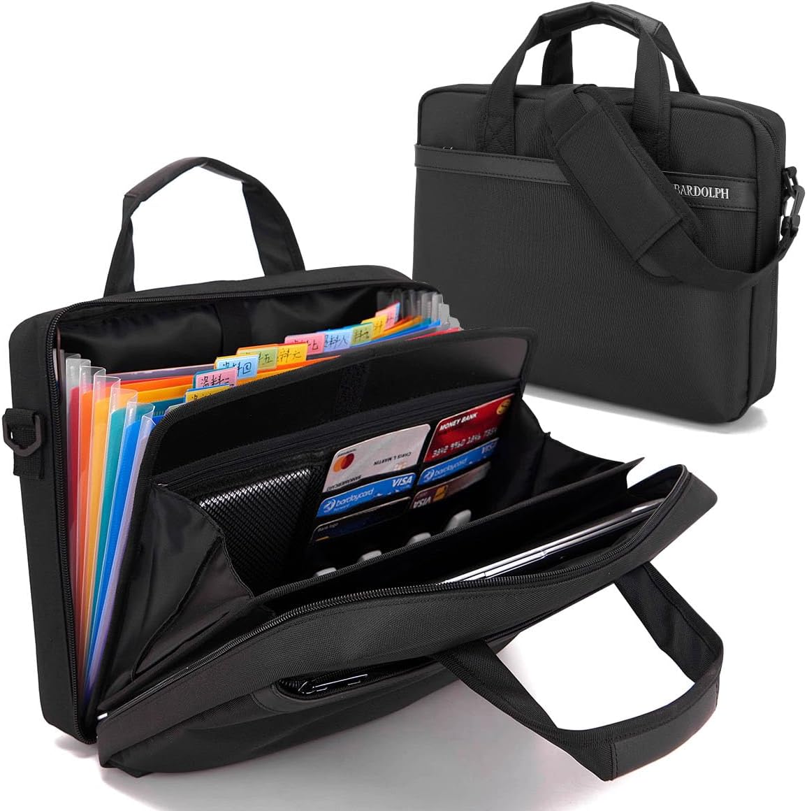 BARDOLPH Accordian File Folder with Handle, 12 Pocket Expanding Folder with Zipper, Heavy Duty Accordian Organizer (Black)
