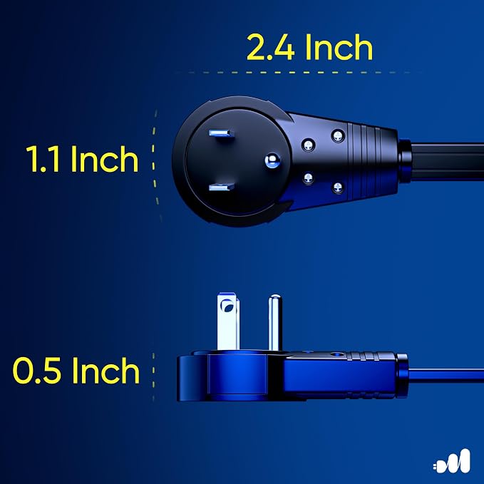 Maximm Cable 3 Ft 360° Rotating Flat Plug Extension Cord/Wire, 16 AWG Multi 3