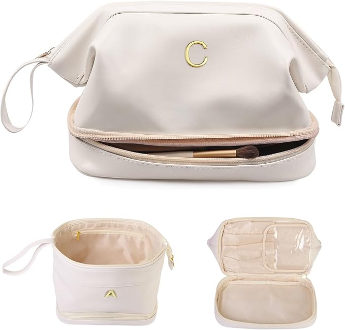 Women Gifts, Initial Makeup Bag, Personalized Double Layer Cosmetic Bag
