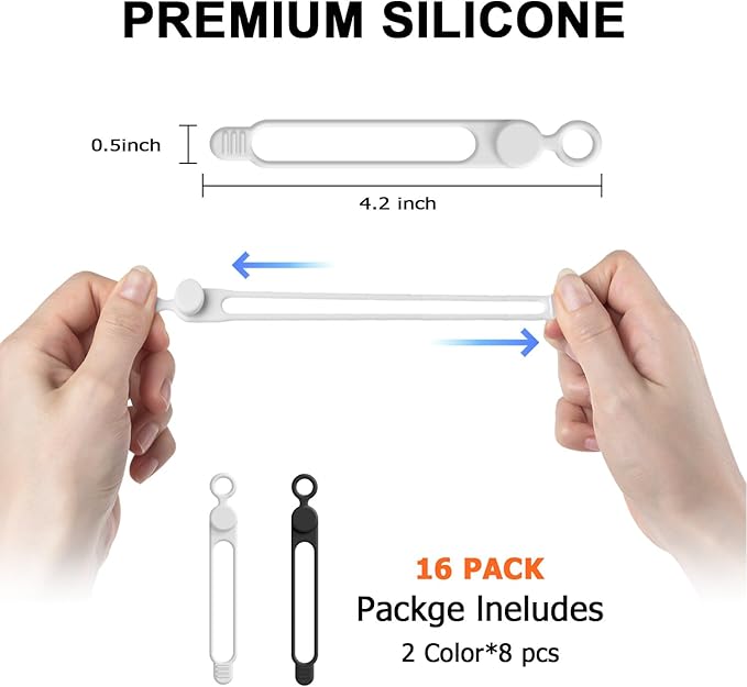 Nearockle 16Pcs 4.2" Silicone Cable Ties Cord Organizer