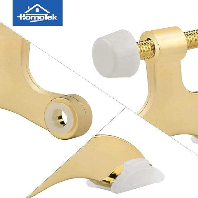 HOMOTEK 2 Pack Hinge Pin Bright Brass Door Stopper, Adjustable Deluxe Heavy