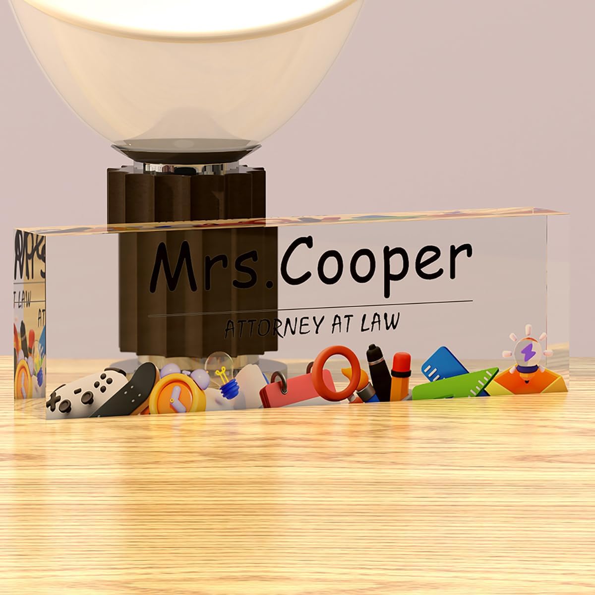 Personalized Office Desk Name Plate on Acrylic Glass - Custom Nameplate Decor, Accessories - Gift for Boss, Coworkers