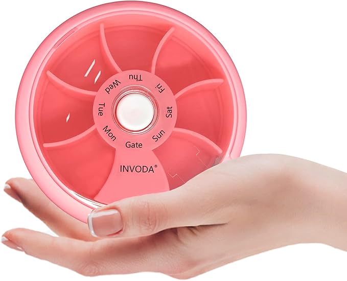 INVODA Weekly Pill Organizer 7 Compartment Rotating Pill Box