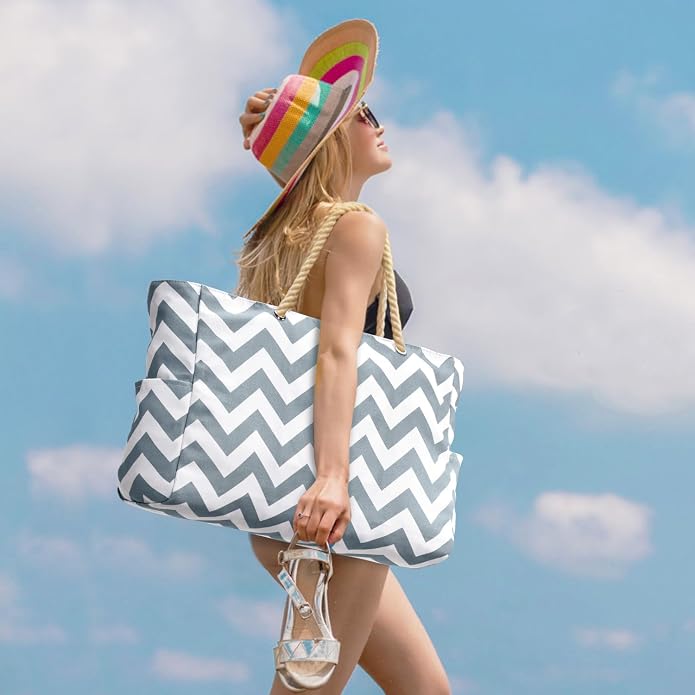 Becokan Beach Bags for Women Large Waterproof Beach Tote Bag Zipper Beach Bags