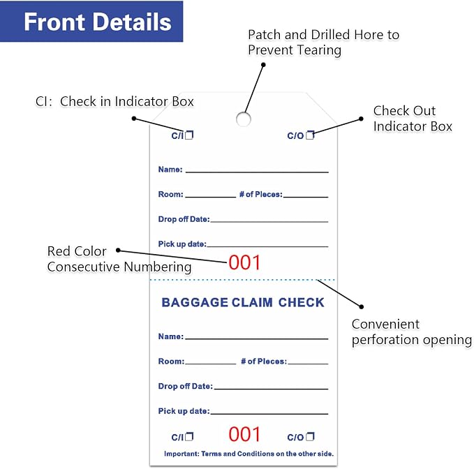 1000 Baggage Claim Check Tags