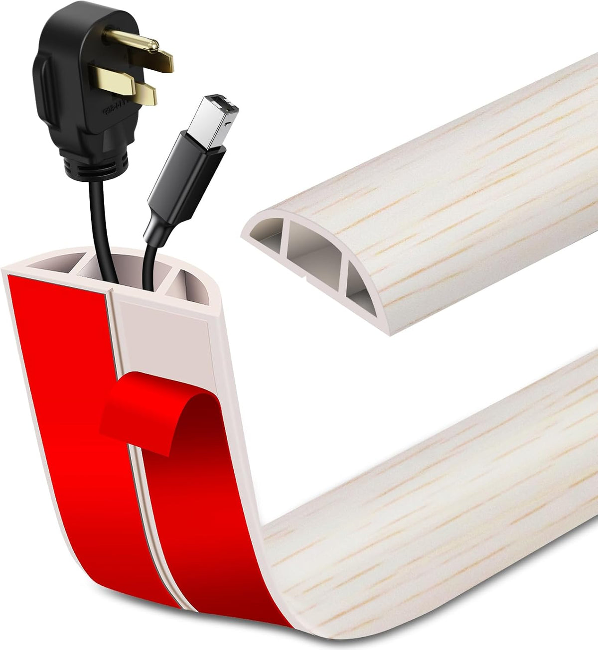 Floor Cord Cover Self Adhesive Cord Hider Floor Extension Cord Covers for Floor Power Cord Protector Cable Management Prevent Cable Trips Cable Cavity 0.47" W x 0.27" H (Beige Wood, 20Ft)