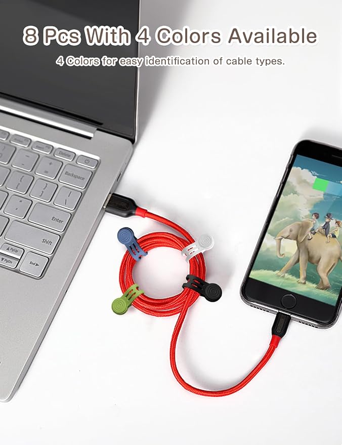 Kanemc 8-Pack Magnetic Cable Ties, Magnet Cord Wraps Reusable Silicone Cable