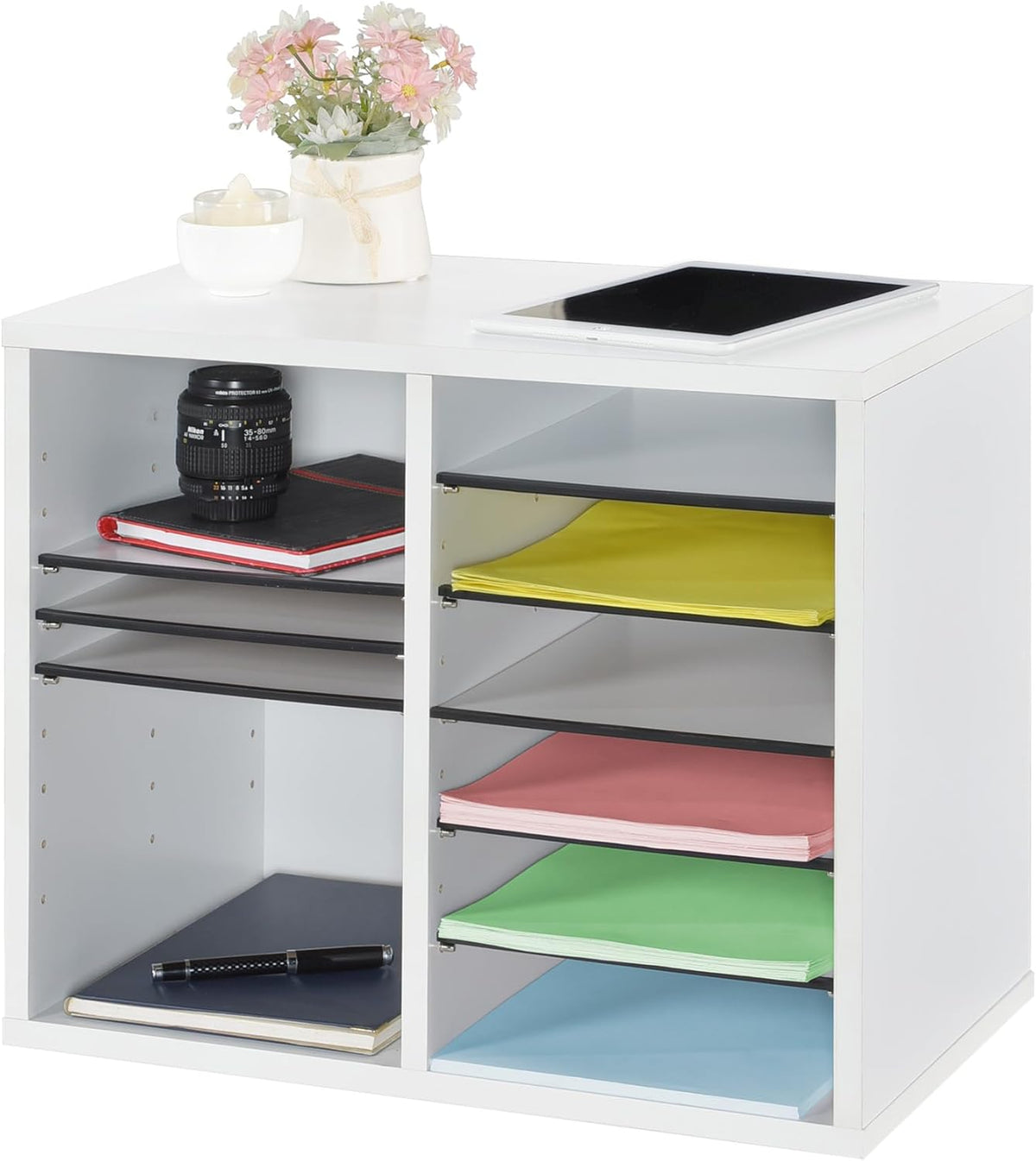 AdirOffice Wooden Adjustable Literature Organizer, 12 Compartment Office Mailbox, or Classroom Literature Organizer, White
