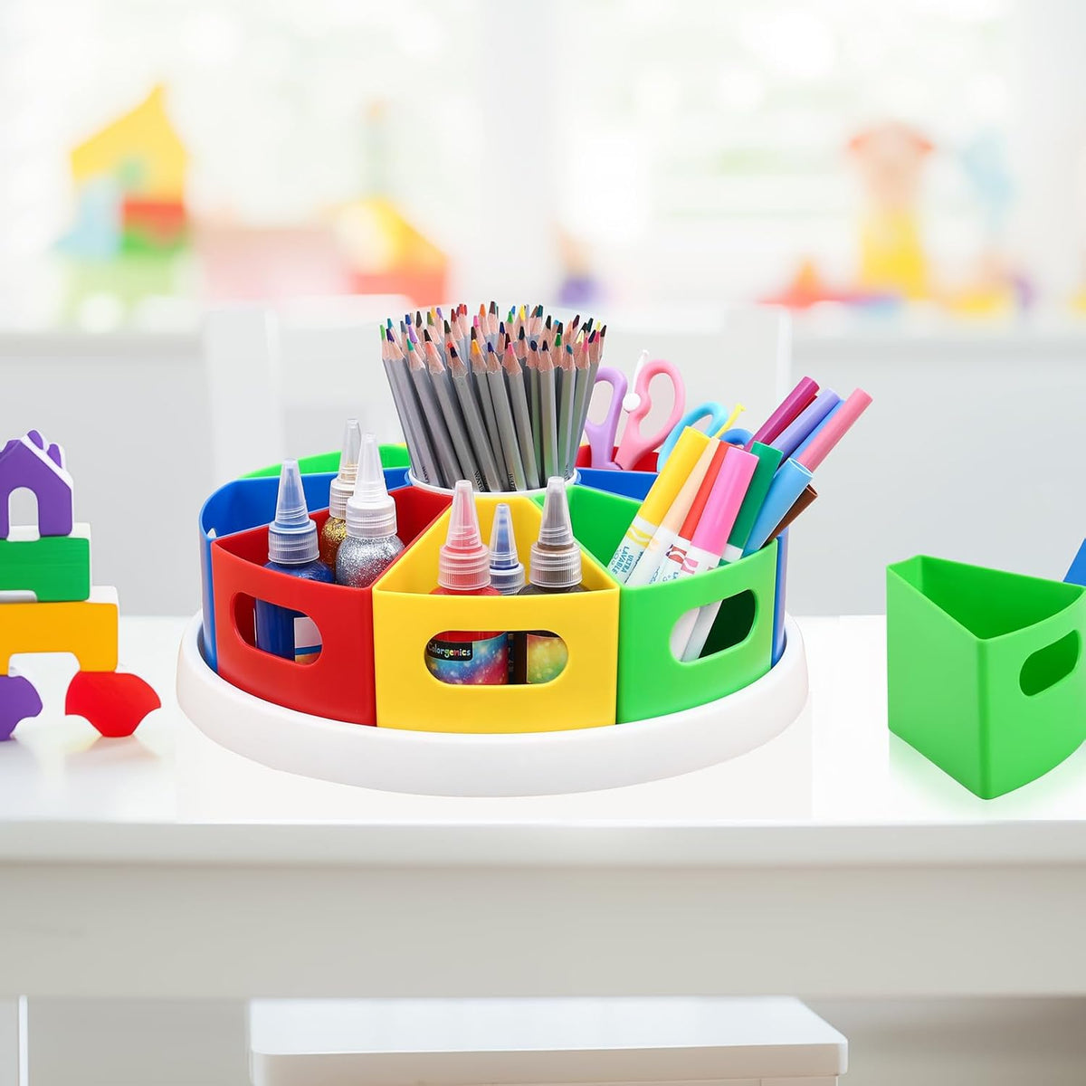 360 Degree Rotating Kids Desk Organizer, Colorful Art Supply Storage and Organization with 8 Removable Compartments, 12" Durable ABS Material for Classroom & Home Use – Perfect Teacher and Child Gift
