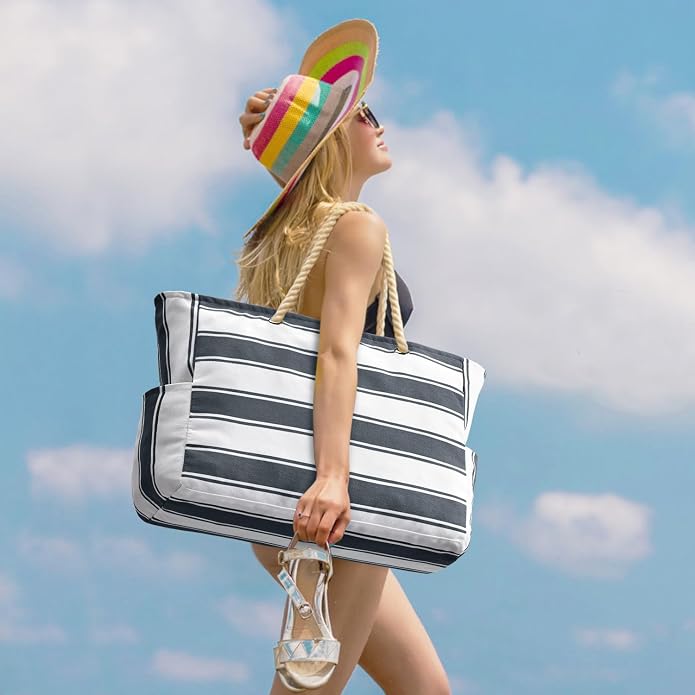Becokan Beach Bags for Women Large Waterproof Beach Tote Bag Zipper Beach Bags