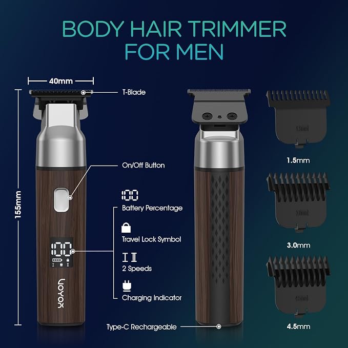 VOYOR Body Hair Trimmer for Men, Electric Razor, Versatile Groin & Body Trimmer