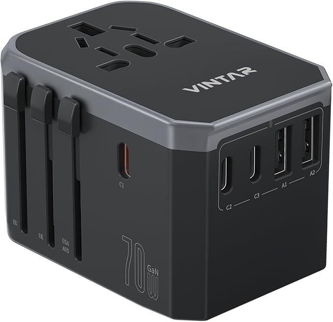 Universal Travel Adapter, VINTAR 70W GaN International Power Adapter