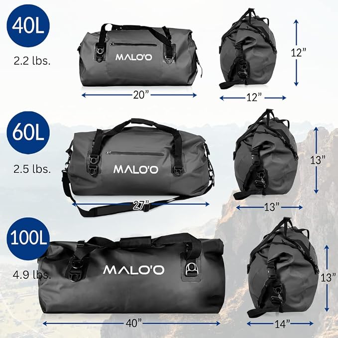 Malo'o Waterproof Dry Bag Duffel 40L/60L/100L, Roll Top Duffel Keeps Gear Dry