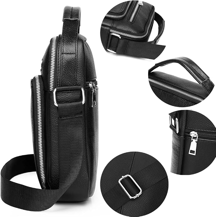 KPYWZER Genuine Leather Shoulder Bag Small Men Messenger Pack Handbag Sling