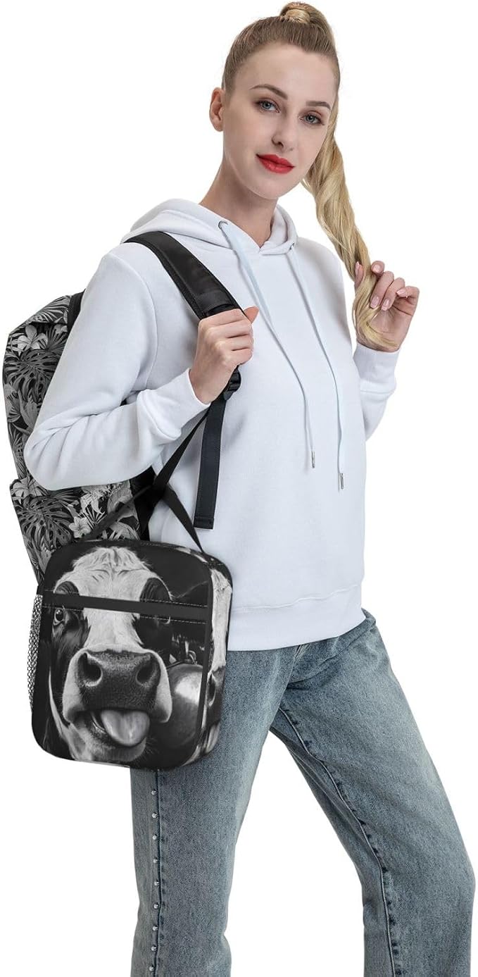 Cow Insulated Lunch Box for Women Men Cow Lunch Bag for Travel, or Fishing