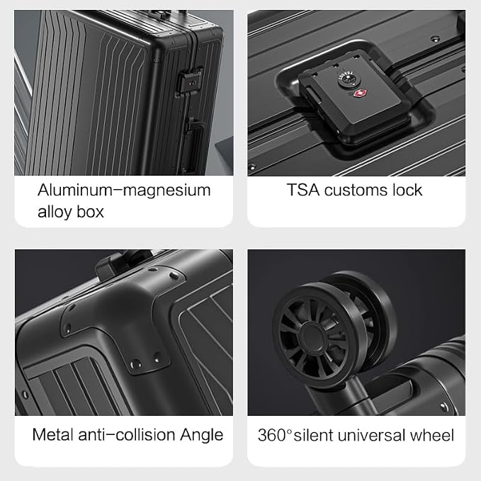 Metal all aluminum carry-on suitcase 20 "hard face, TSA lock and rotating wheel