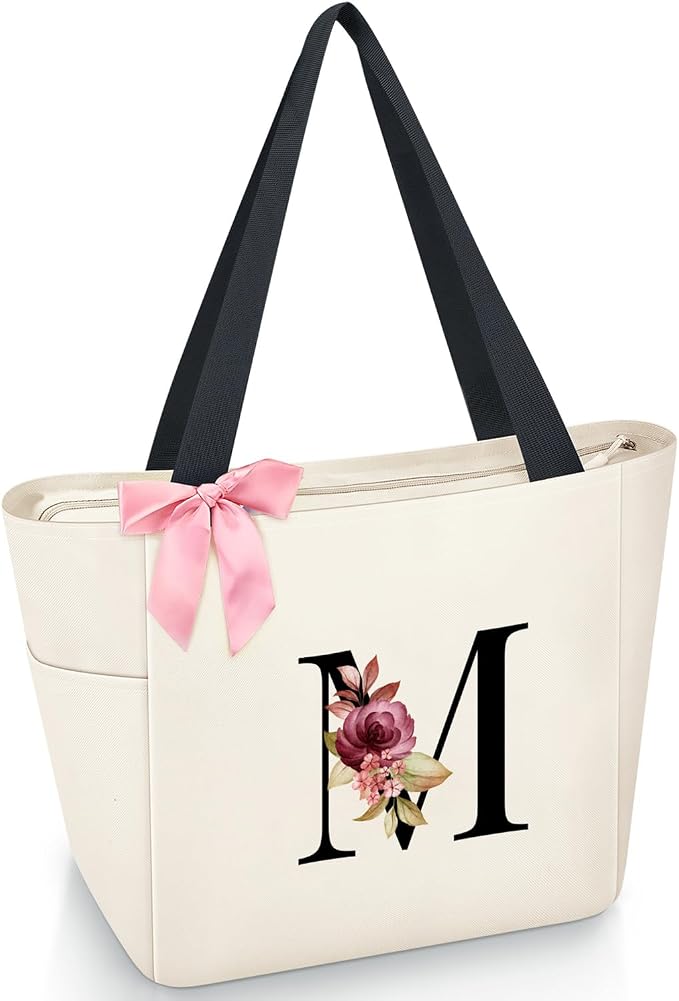 Vavabox Tote Bag, A-Z Initial Monogrammed Waterproof Tote Bag, Bridesmaid Gifts
