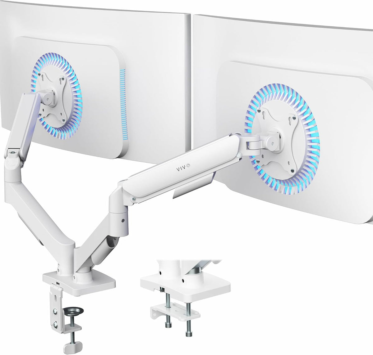 VIVO Dual Monitor up to 32 inches and 19.8 lbs per Screen, Mechanical Arm Desk Mount, Articulating Counterbalance, VESA Stand, Classic, White STAND-V002OW
