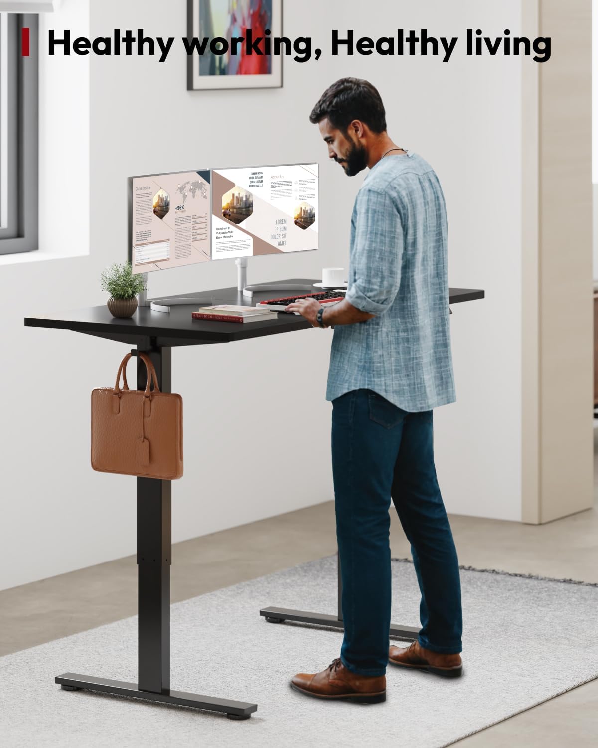 SANODESK Standing Desk Height Adjustable Electric Stand up Desk 55x24 Inches Sit Stand Home Office with Splice Board, Black Frame/Black Top