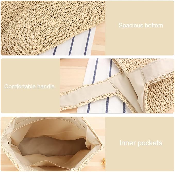 Straw Beach Bags for Women Woven Beach Tote Bag Casual Boho Large Shoulder